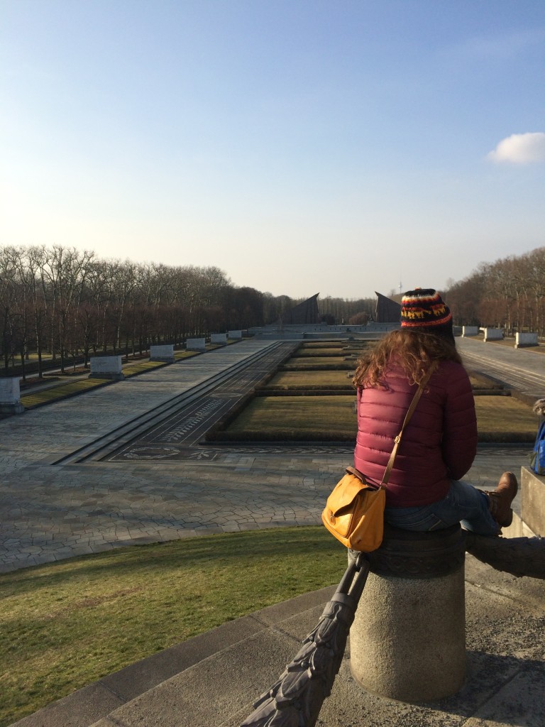 Emily takes in the scale of Treptower Park - a really massive Soviet War Memorial.