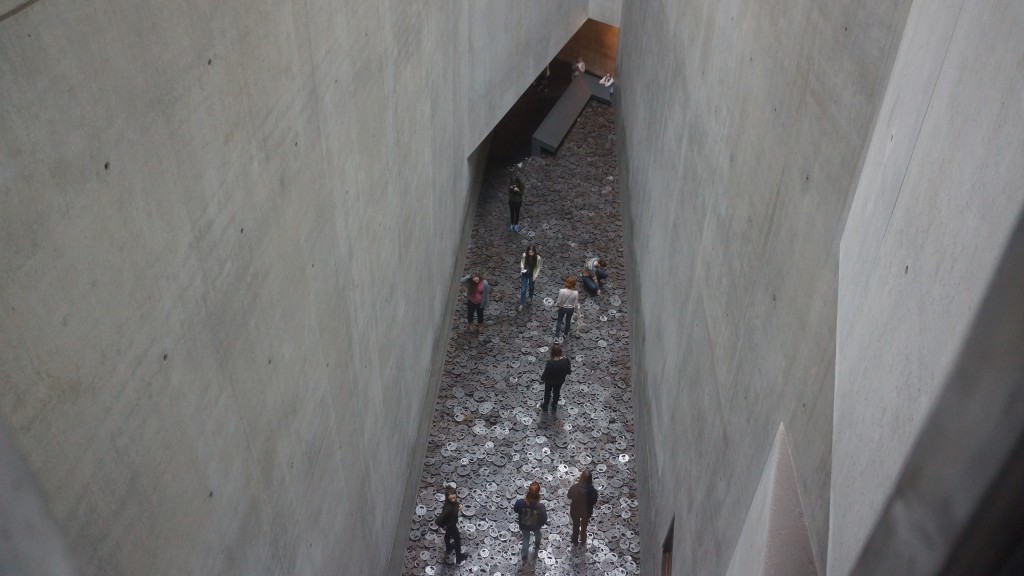 Prior to the trip, we'd had a class discussion on the Jewish Museum and it's complex and fascinating design. We talked about whether or not to walk on Menashe Kadishman installation of metal faces, whether walking or witnessing makes one more or less complicit.