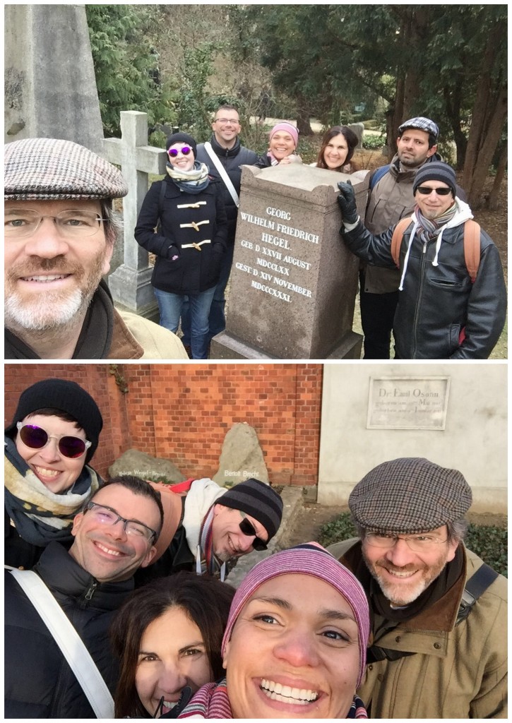 Course instructors get selfie-crazy in the Dorotheenstadt cemetery - posing with Brecht's and Hegel's graves.